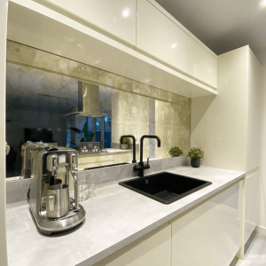 silver antique mirror splashback